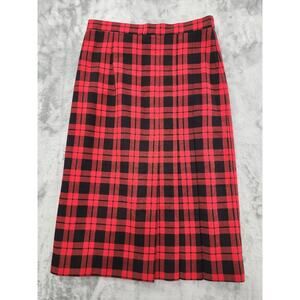 Vintage GW Originals Skirt Womens M Red‎ Black Plaid High Waist Pleated Hem Midi